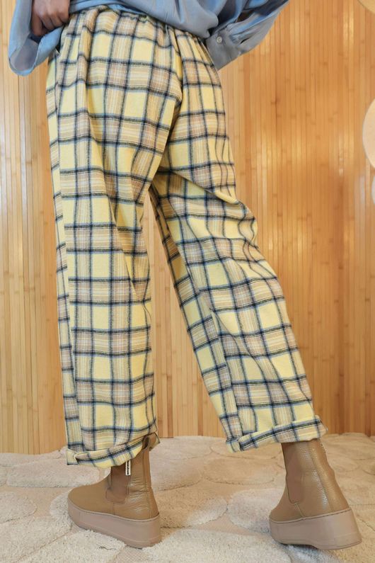 Rhona Plaid Brushed Cotton Kick Pant Lemon